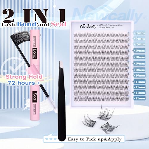 Lash Clusters Kit Natural DIY Eyelash Extension Kit Wispy Individual Lashes Extension CC Curl 9-11MM Lash Bond and Seal Tweezers for Beginner by Newcally