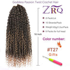 ZRQ Goddess Passion Twist Hair with Curly End 18 Inch Pre Twisted Passion Twist 8 Packs Ombre Blonde Pre Looped Long Boho Style Crochet Braids Hair Extensions for Women