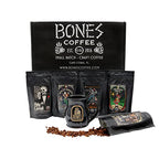 Bones Coffee Company Favorite Flavors Sample Pack Gift Set with Coffee Mug Medium Roast Whole Bean Coffee Low Acid Flavored Coffee Beans (4 oz, Pack of 5)