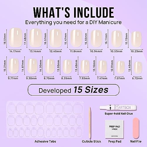 BTArtbox Press On Nails Short - Square Press On Nails, Brown Chrome Nail Tips Glue On Nails with Nail Glue, Reusable Stick On Nails in 15 Sizes - 30 Soft Gel Fake Nails Kit, Cream Soda