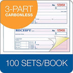 Adams Money and Rent Receipt Book, 3-Part, Carbonless, White/Canary/Pink,7 5/8" x 10 7/8", 100 Sets per Book, 5 Books, 500 Sets Total (TC1182)