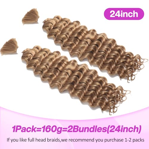 Human Braiding Hair 2Bundles 160g for Bohemian Braids Deep Wave Human Braiding Hair for Boho Braids No Weft Freetress Honey Blonde Human Hair for Braiding Hair 24 Inch (27#)