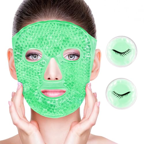 Face Eye Masks for Dark Circles and Puffiness, Migraines, Headache, Stress, Redness, Acne, Cooling Face Masks for Women Man, Hot Cold Use Ice Face Mask. (Green)