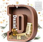 Summidate Wooden Letter Piggy Bank, Extra Thick Large Capacity Piggy Bank for Kids Boys Girls Toddler, Alphabet D Money Bank| Coin Box Birthday, Christmas, Festival