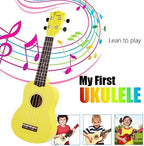 FINO Beginner Ukulele 21 Inch Soprano Ukelele for Kids Four String Wood Children Ukulele with Gig Bag (Yellow)