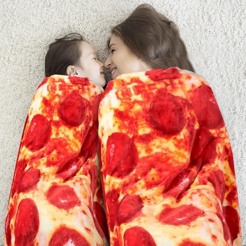 Pepperoni Pizza Blanket White Elephant Gifts for Kids Stuff Useful Adults Teenagers Throw Blankets Wrap Boy Girl Party Novelty Gag Pets Soft Fleece 61in