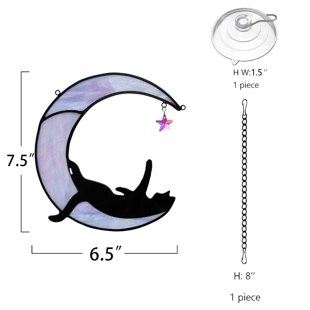 BOXCASA Black Cat Stianed Glass Suncatcher for Windows, Witchy Cat Gifts
