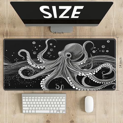 Playmats for Magic: The Gathering MTG Card Game Mat Plus 50 Pcs Card Sleeves, 24 x 14 inch TCG Mat with Stitched Edge for Commander Deck Duskmourn Board Game, Octopuses