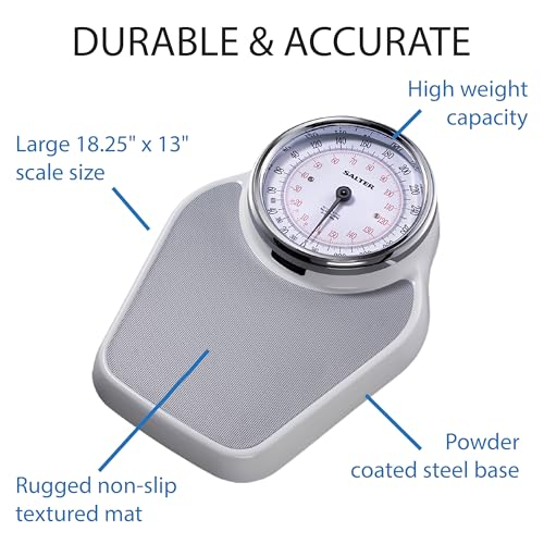 Salter Pro-Helix Professional Oversized Bathroom Scale with Grey Vinyl Anti-Slip Bath Mat, 400 LB Capacity, Analog Scale, 18.25 x 13.0 inch, Grey