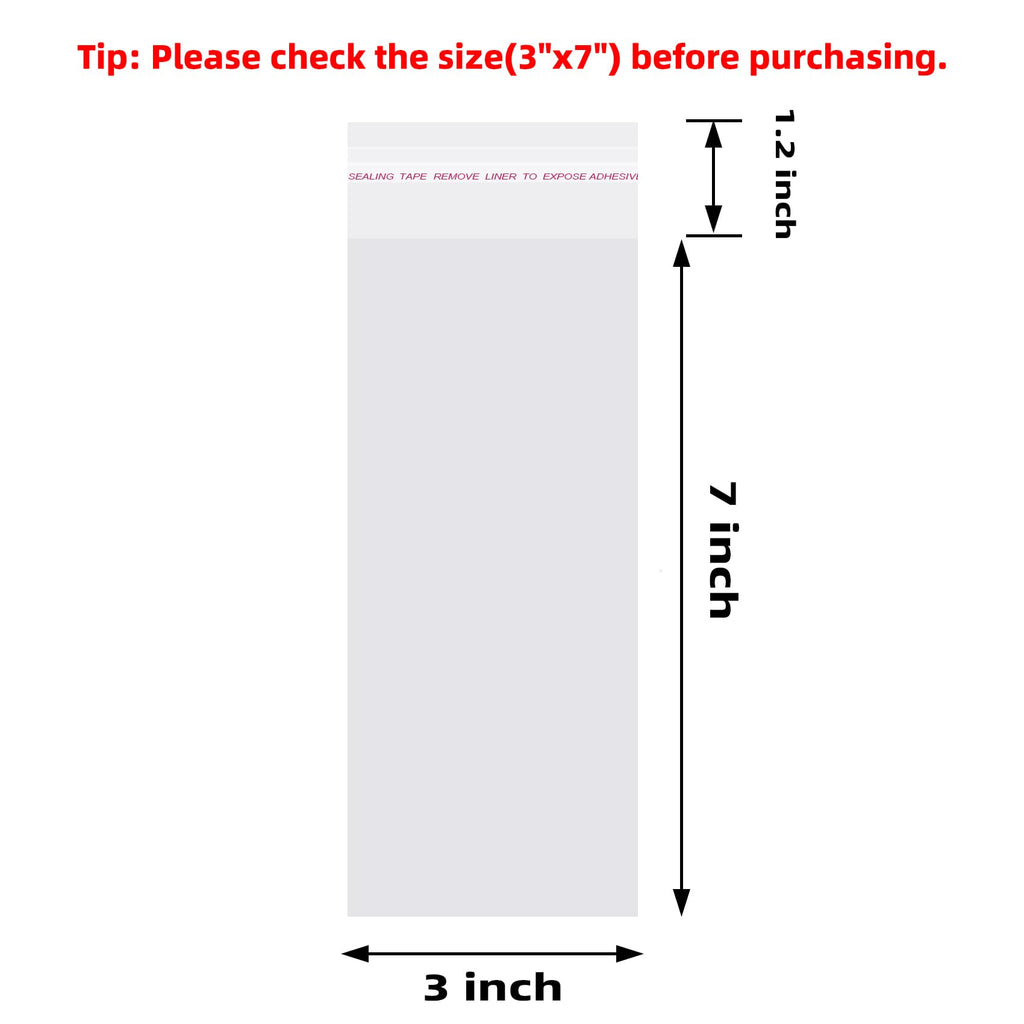 Morepack Self Sealing Cellophane Bags Self Adhesive,3x7 Inches Clear Resealable Cellophane Bags 200 Pieces
