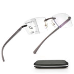 Missfive Premium Aluminum Progressive Multifocus Reading Glasses Men Blue Light Blocking, No-Line Spring Hinge Rimless Office Multifocal Metal Readers,1.25x-2.5x on A Lens for Near Range, Gunmetal