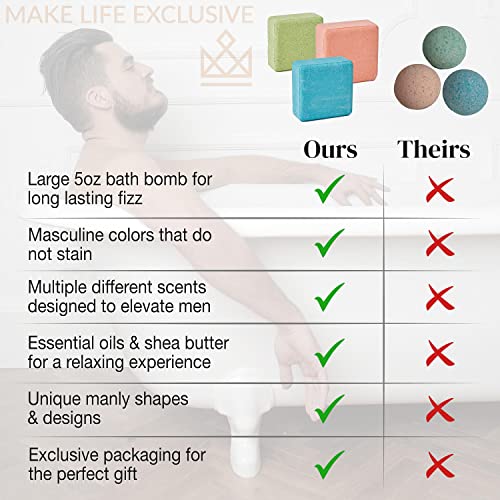Bath Bombs for Men, Block Shape, 8 Large 5oz Bombs, Gifts for Men, 100% Natural, Men Bath Bomb Soak in, Bubble Bath for Men Set, Aromatheraphy Treatment for Stress Relief