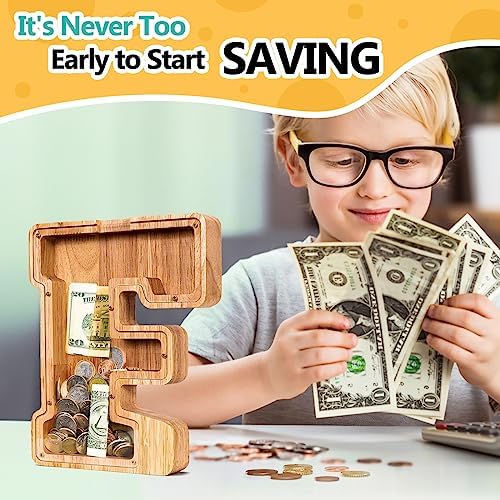 SummiDate Wooden Letter Piggy Bank| Piggy Bank for Boys Girls Toddler| Alphabet F Money Bank| Coin Bank Birthday Gift for Kids|Birthday Gift for Kids (F)