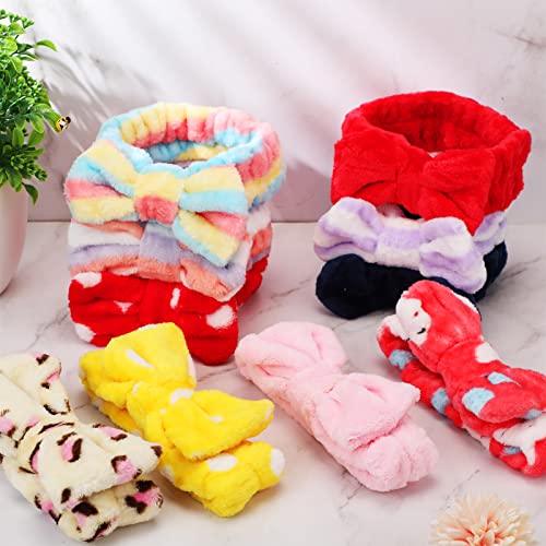 WILLBOND 24 Pack Spa Headband Bow Hairband Facial Makeup Women Face Wash Adjustable Skincare Headbands Flannel Towel Soft Head Wraps for Women Shower Washing Face(Stylish Pattern)