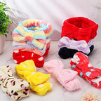 WILLBOND 24 Pack Spa Headband Bow Hairband Facial Makeup Women Face Wash Adjustable Skincare Headbands Flannel Towel Soft Head Wraps for Women Shower Washing Face(Stylish Pattern)