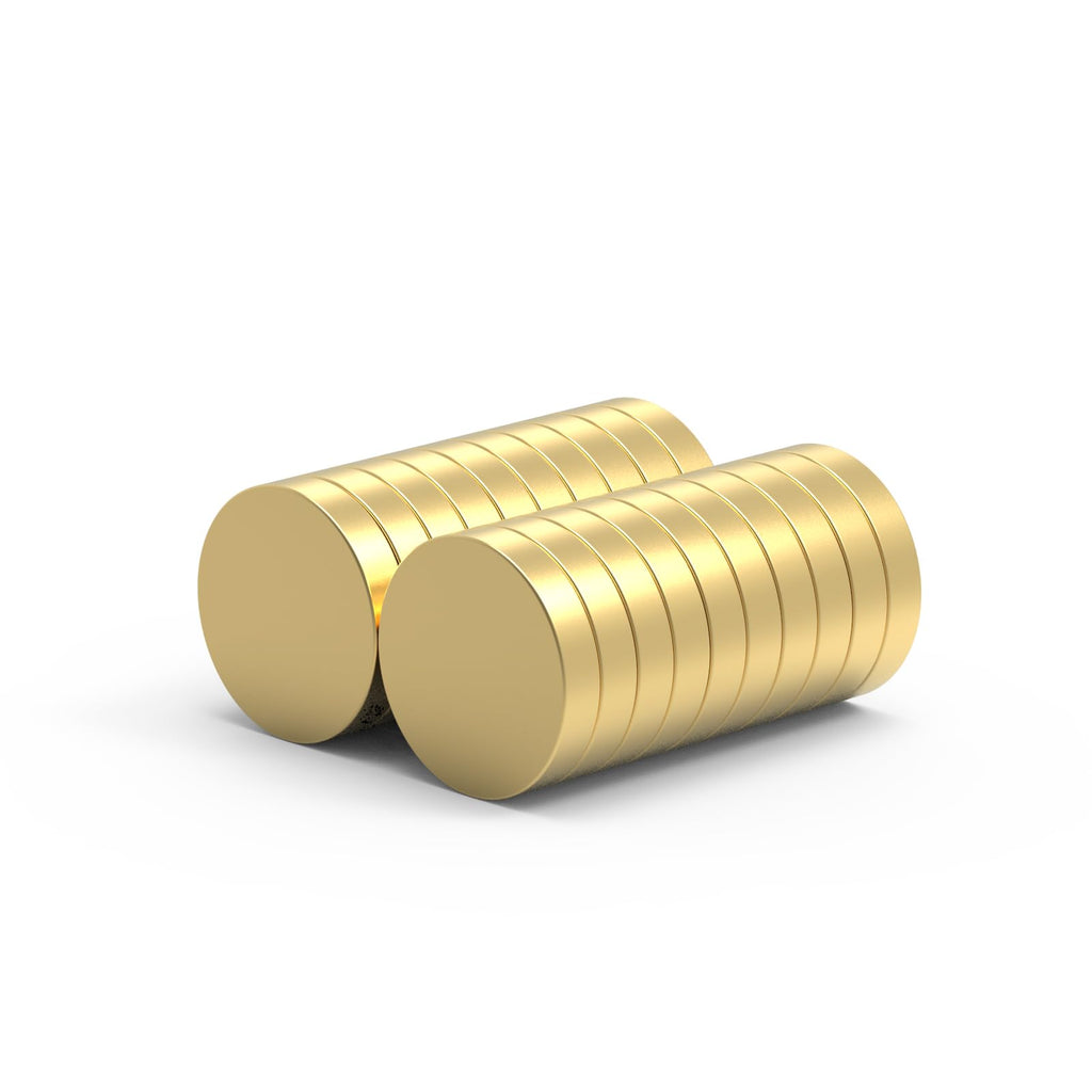 THCMagorilla Strong Neodymium Rare Earth Magnets for Crafts, Heavy Duty Round Small Magnets, 0.63 x 0.12 Inch, 20 PCS, Gold