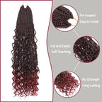 TBUG Goddess Crochet Braids 24 Inch Ombre Burgundy Crochet Boho Braids 8 Packs 3X Crochet Hair Bohomian Box Braids Crochet Braids Messy Pre-looped Synthetic Crochet Braids for Black Women