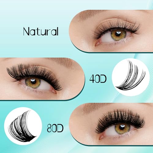GEMERRY Thick Lash Clusters Kit Fluffy Lash Extension Kit Cluster Lashes 280Pcs D Curl Eyelash Extension Kit With Bond and Seal, Lash Tweezers, DIY Lash Extension(100P-8-16mm)