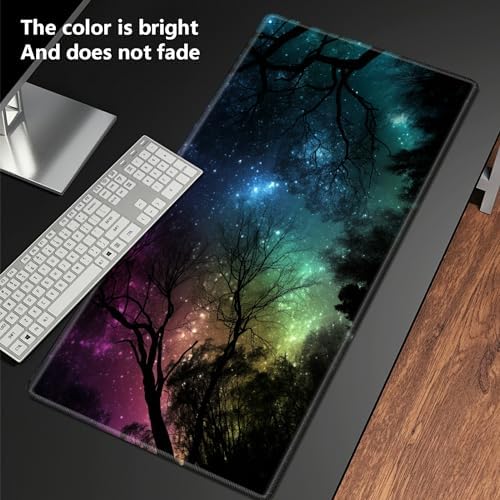 for MTG Playmat TCG Board Game Mat Plus 50 Pcs Card Sleeves, 24 x 14 Table Mats Night Sky Forest Game Mousepad with Soft Surface Non-Slip Base for MTG Trading Card Game Playmats