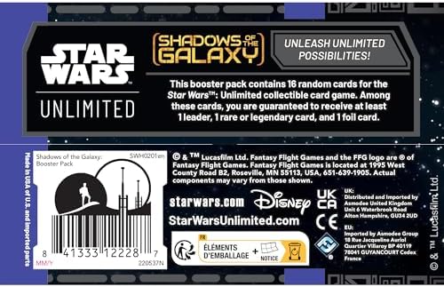 Asmodee Star Wars: Unlimited TCG Shadows of The Galaxy Booster Display (Set of 24 Booster Packs) - Trading Card Game for Kids & Adults, Ages 12+, 2+ Players, 20 Min Playtime