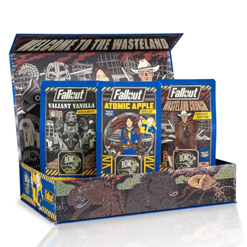 Bones Coffee Company Fallout Collector's Box Sample Pack Gift Set, Flavored Coffee Beans, Medium Roast Whole Coffee Low Acid, Apple Pie Flavor (12 oz Pack of 3)