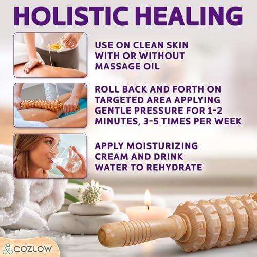 Wooden Massage Roller Stick (12 Rollers) - Curved Wood Therapy Massage Tool for Body Sculpting, Fascia Release & Lymphatic Drainage - Maderotherapy Helps Reduce Cellulite Appearance - by Cozlow
