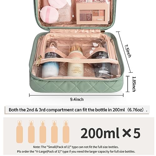 CUBETASTIC Hanging Travel Toiletry Bag, Green Makeup Organizer for Women Men, 3 Compartment Portable Cute Cosmetic Case Water-resistant Small Travel Bag for Toiletries