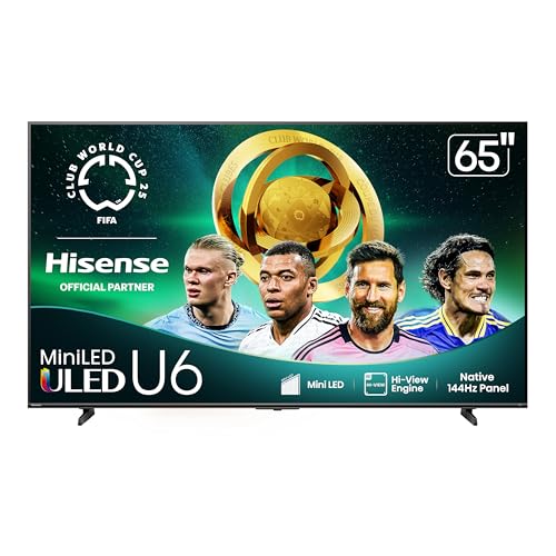 Hisense 65" Class U6 Series Best Value Mini-LED 4K UHD Smart Fire TV (65U65QF, 2025 Model) - QLED, Native 144Hz, HDR10+, Dolby Vision IQ, Dolby Atmos, Built-in Subwoofer, Game Mode Pro, Alexa Built In