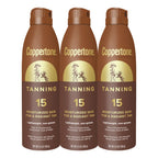 Coppertone Tanning Sunscreen Spray with Broad Spectrum SPF 15, Water Resistant Spray Sunscreen, Lightweight and Non-Greasy, 5.5 Oz, Pack of 3