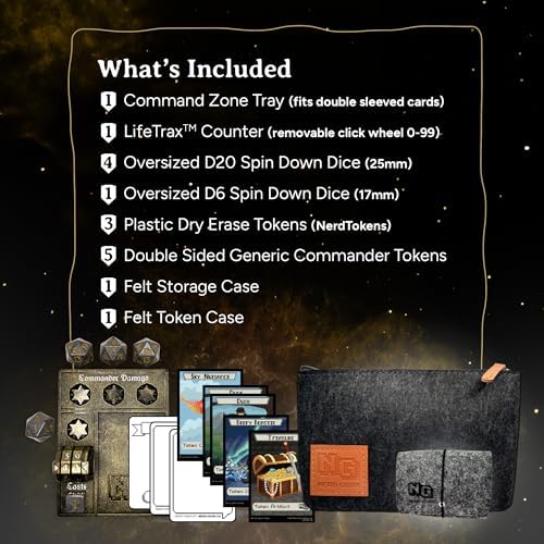 NERD GEAR Commander Essentials Kit - Ultimate Accessory for MTG Commander EDH - MTG Command Zone Tray - Health Counter - Spin Down Dice - Dry Erase Tokens (Ancient Bronze)