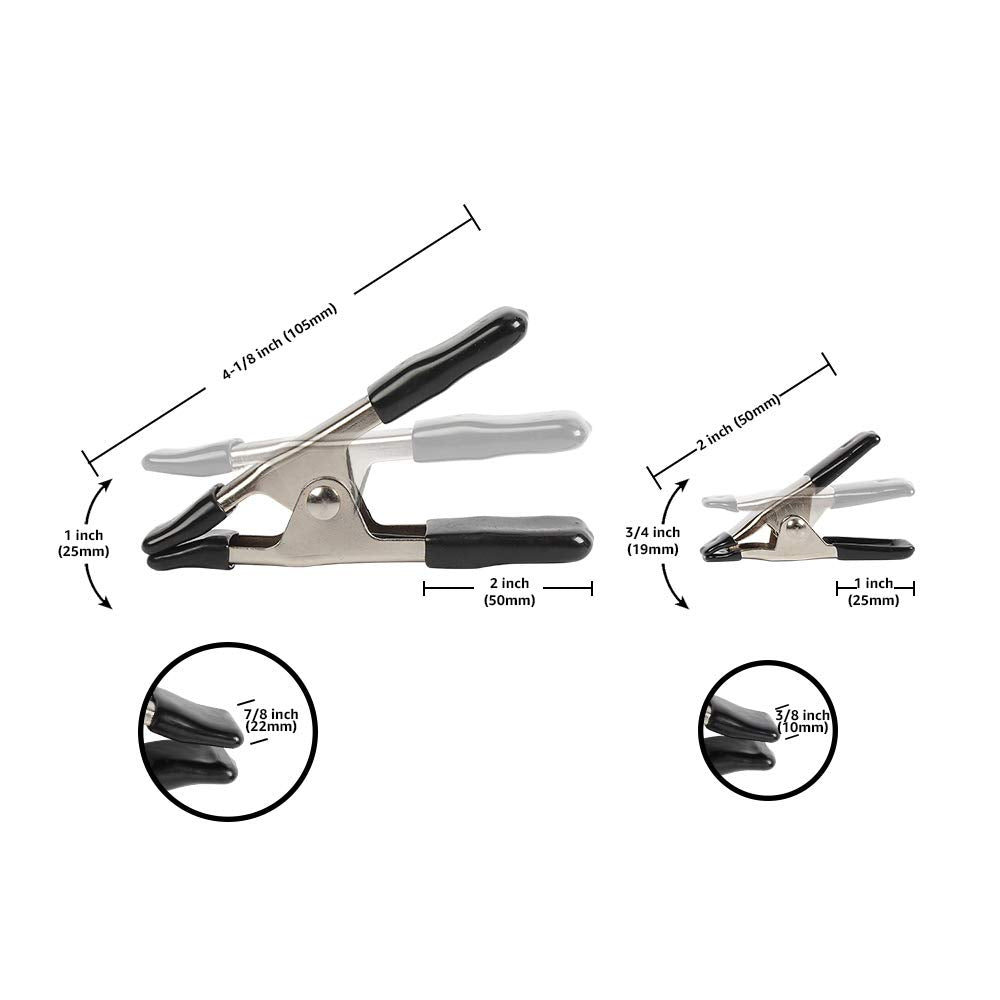 Amazon Basics 20-Piece Steel Spring Clamp Set, Strong, Non-Marking PVC-Coated Tips, 15 Pack of 3/4-inch, 5 Pack of 1-inch, Black/Silver