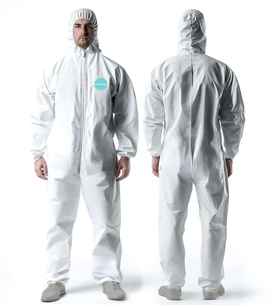 Andes Safety Hazmat Suits, Heavy Duty Full Body Disposable Paint Suits, Coveralls with Hood, Elastic Wrists and Ankles (4XL)