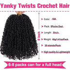 Unionbeauty 8 Packs Pre-looped Yanky Twist Crochet Braids Hair 8 Inch 30 Strands/PCS Natural Black Pre-twisted Passion Twist Boho Crochet Braid Hair with Curly Crochet Hair Senegalese Twist Braids 1B#
