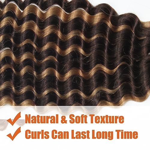 Deep Wave Bulk Human Hair Mixed Synthetic Braiding Hair For Boho Braids Knotless Bohemian Braids Brown Curly Hair Bundles No Weft Micro Braiding Hair Wet And Wavy Hair For Braiding(24 Inch, 4/27)