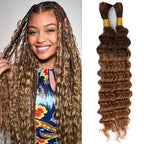 Human Braiding Hair 100g Deep Water Wave Bulk Human Hair for Braiding No Weft 10A Brazilian Virgin Curly Human Hair Extensions for Boho Braids (100g-26inch, T4/30-Deep)
