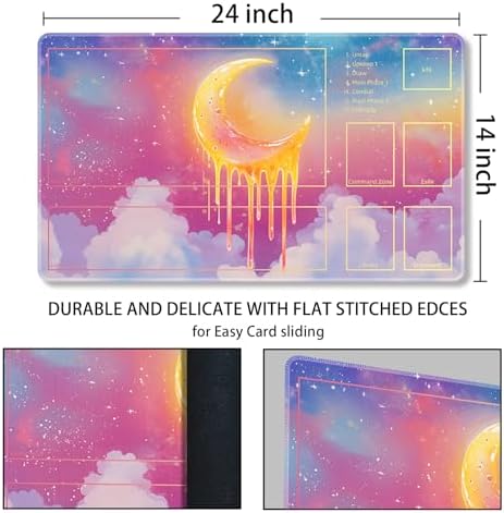 MTG Playmat with Zones Magic Card Playmat Game Mat,TCG & CCG Card Games Mat with Free Storage Bags Size 24 x 14 Inches (with Zones,Moon)