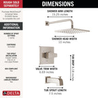 Delta Faucet Modern Raincan Square Single-Function Tub and Shower Trim Kit Brushed Nickel, Tub Faucet Set, Rainfall Shower Head, Spotshield Stainless T14468-SP-PP (Valve Not Included)