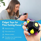 PILPOC theFube Fidget Cube with 12 Sides - Handy Anxiety Toys for Kids and Adults - Fidget Dice for Stress Relief & Focus - Anti Stress Cube for ADHD, ADD, with Carry Case (Green & Mix)