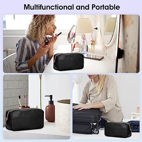 Wandering Nature Makeup Bag for Purse Cosmetic Bags for Women Make Up Organizer Travel Pouch Pencil Case with Slip-in Pockets Vegan Leather,Patent Pending