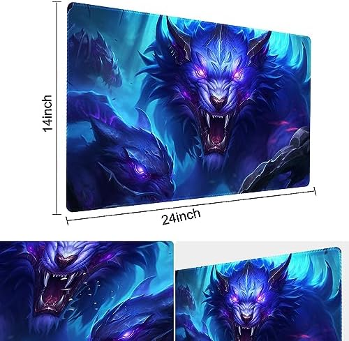 Premium Board Game 24x14in MTG Playmat Compatible for OCG CCG RPG TCG Playmat (Blue The Wolf)