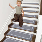 COSY HOMEER Soft Stair Treads 15pcs Non-Slip Carpet Mat 28inX9in Indoor Stair Runners for Wooden Steps,Stair Rugs for Kids and Dogs, 100% Polyester TPE Backing Grey,Square