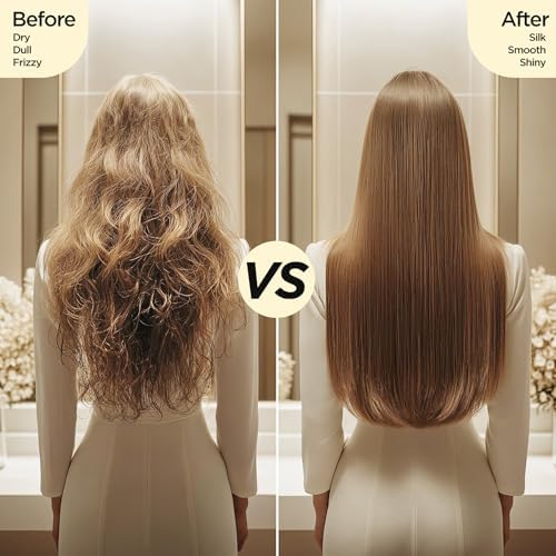 Hair Straightener Brush, Negative Ion Flat Iron & Straightening Comb 2 in 1 with Convenient Comb, Fast Heating, Anti-Scalding, 30s Fast Heating, 5 Temp Settings 284℉ - 392℉ (Gold Gray)