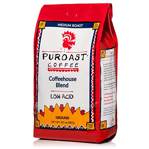 Puroast Low Acid Coffee Ground | Coffeehouse House Blend Ground | Medium Roast | High Antioxidants & High pH |No Bitter Aftertaste | Reduced Heartburn & GERD | Suitable for Cold Brew - 20 oz
