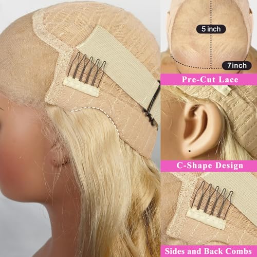 Blonde Lace Front Wigs Human Hair 200% Density Blonde Wear And Go Glueless Wigs Human Hair Pre Cut 7x5 Hd Blonde Wig Human Hair Glueless Body Wave For Women (613 Lace Front Wig Human Hair 26 Inch)