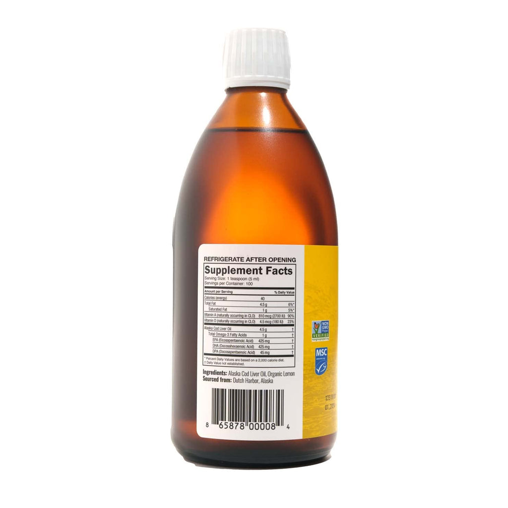 On Target Living Alaskan Cod Liver Oil Organic Lemon Flavor 16.67 oz (2-Pack) | Line Caught in The USA | Naturally Occurring Vitamin D | Rich in Omega 3 DHA/EPA | Non-GMO Project Certified