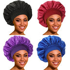 Satin Bonnet Silk Bonnet Hair Bonnet for Sleeping- 4 Pack Bonnets for Black Women with Wide Elastic Band for Curly Hair