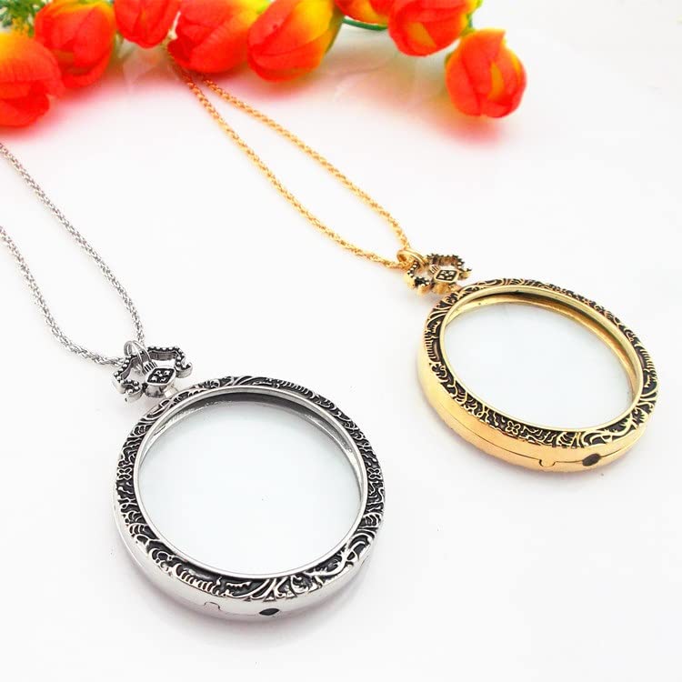 YYHSND 10X Magnifying Glass Necklace Magnifier Necklace Pendant Optical Magnifier with Chain Necklace for Library, Reading, Zooming and Jewelry (Color : Gold)