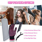 MORGLES Heat Resistant Gloves, 2 Pcs Professional Heat Gloves for Hair Styling Silicone Hot Mat 6 Pcs Hair Clips and 2 Pcs Styling Comb for Curling Iron Wands Flat Iron