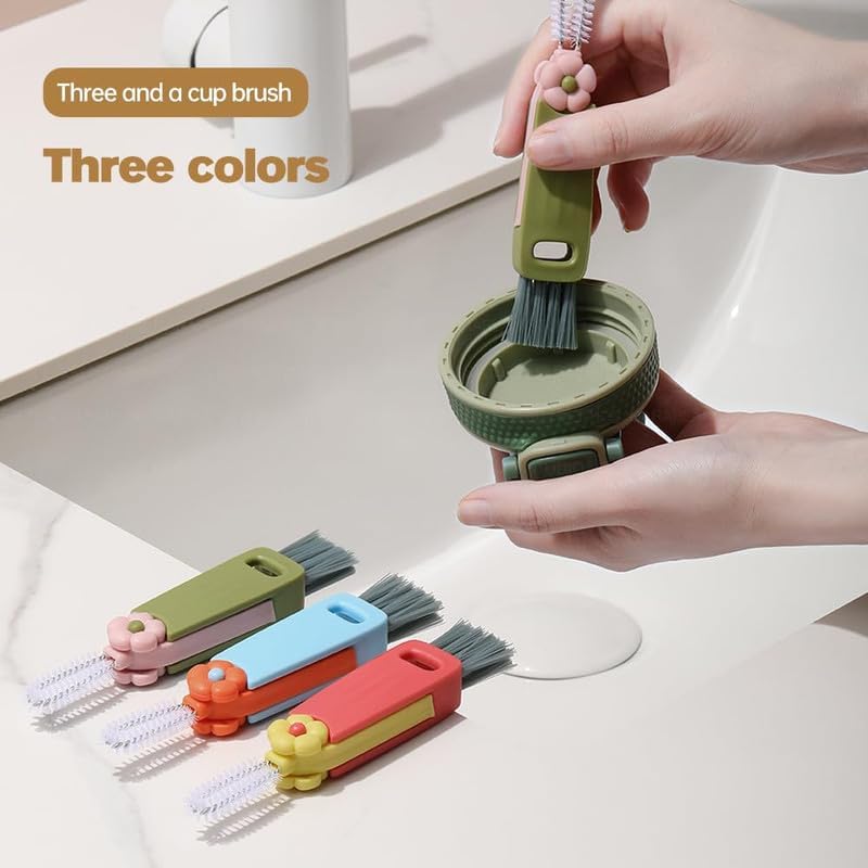 3 in 1 Cup Lid Cleaning Brush, 2024 Multifunctional Crevice Portable Cup Lid Cleaning Brush for Bottle Gap Tight Spaces Cup (B-Green)