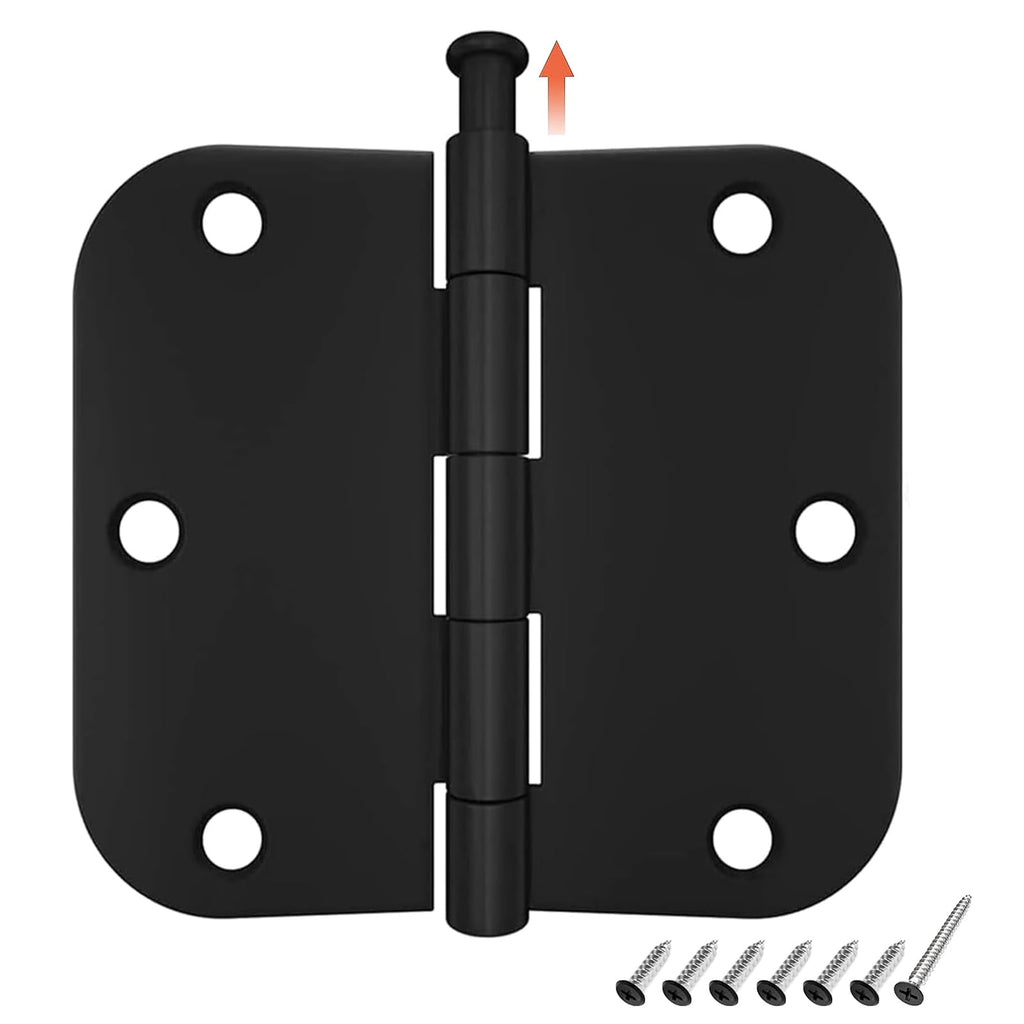 HOSOM 30 Pack Rounded Matte Black Door Hinges 3.5 x 3.5 inch with 5/8 Radius, Black 3 1/2 Interior Door Hinges, 3 ½"x 3 ½" Hardware